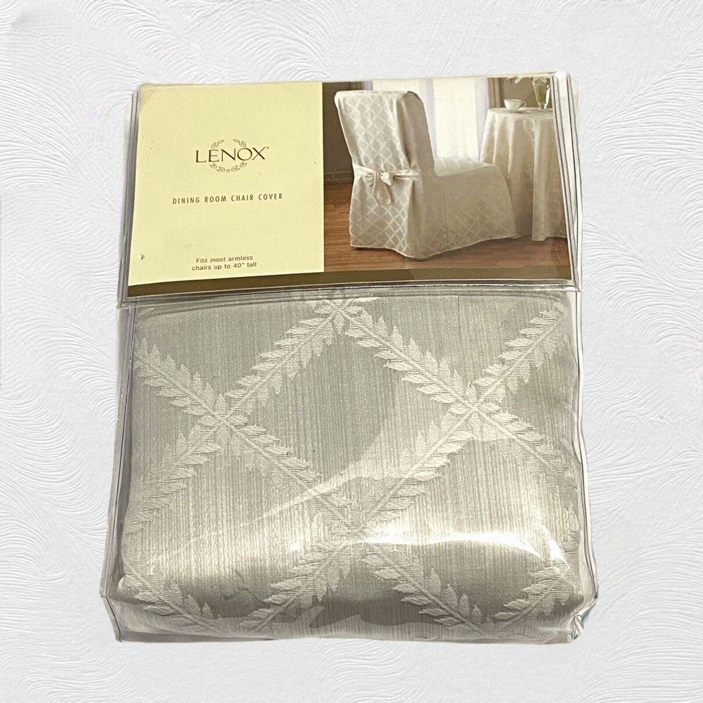 Lenox Dining Room Chair Cover Platinum Laurel Leaf Damask 40” Replacement New